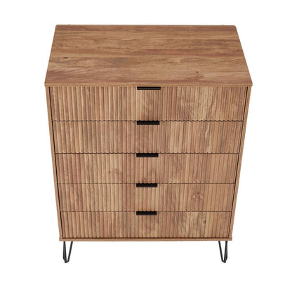 Manhattan Comfort - 3-Piece DUMBO Nightstand, Dresser, and 5-Drawer Tall Dresser in Golden Brown - 3-DB09-GB veiw 5