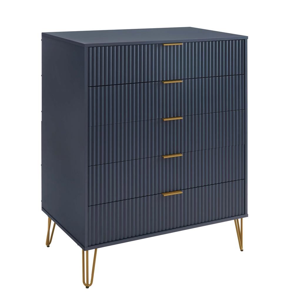 Manhattan Comfort - 3-Piece DUMBO Nightstand, Dresser, and 5-Drawer Tall Dresser in Midnight Blue - 3-DB09-MB veiw 2
