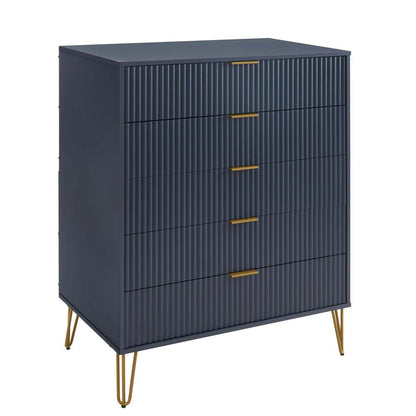Manhattan Comfort - 3-Piece DUMBO Nightstand, Dresser, and 5-Drawer Tall Dresser in Midnight Blue - 3-DB09-MB veiw 2