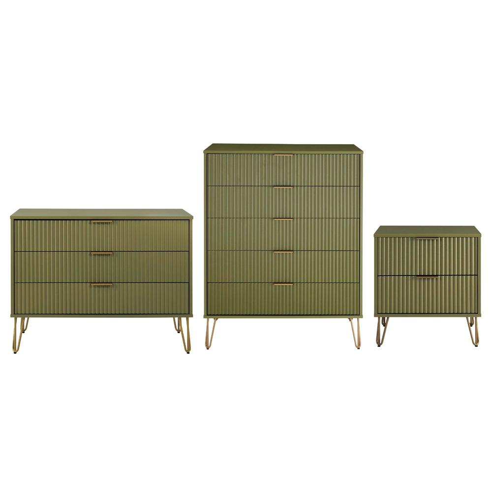 Manhattan Comfort - 3-Piece DUMBO Nightstand, Dresser, and 5-Drawer Tall Dresser in Olive Green - 3-DB09-OG veiw 1