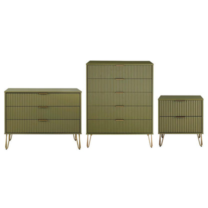 Manhattan Comfort - 3-Piece DUMBO Nightstand, Dresser, and 5-Drawer Tall Dresser in Olive Green - 3-DB09-OG veiw 1