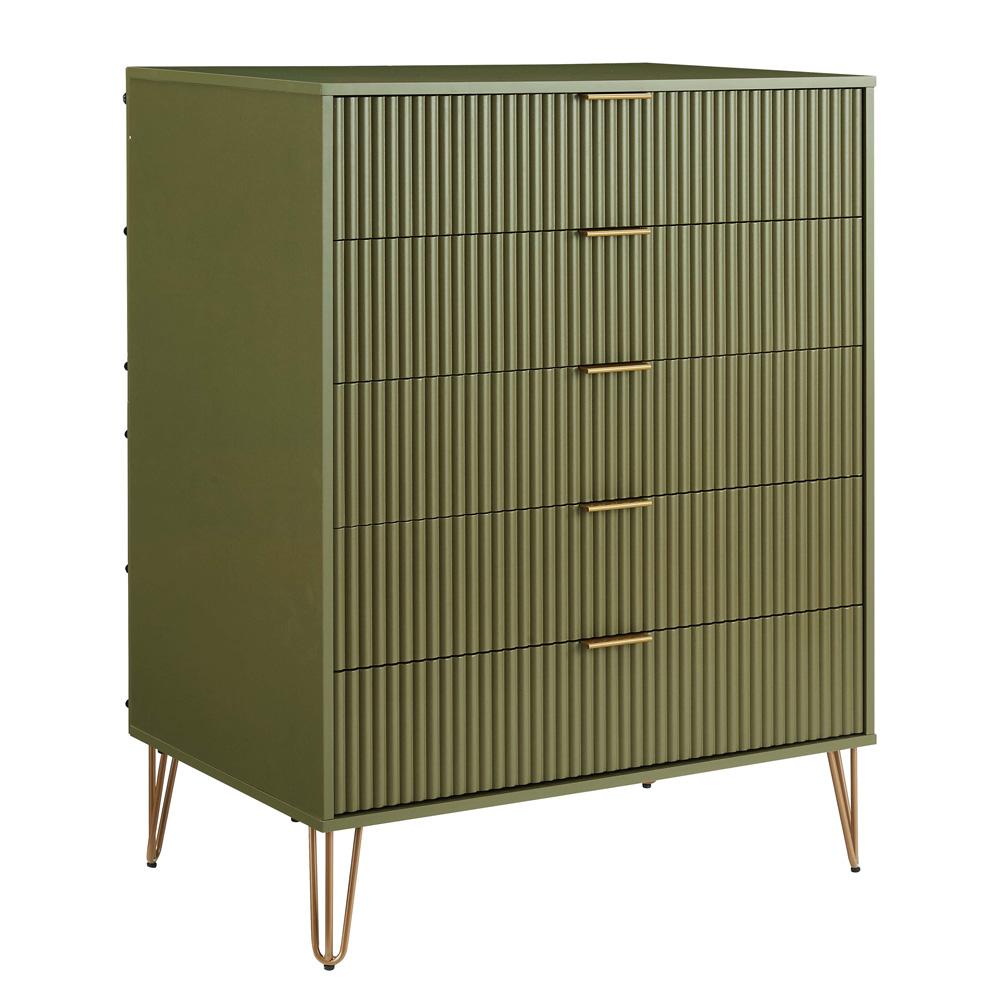 Manhattan Comfort - 3-Piece DUMBO Nightstand, Dresser, and 5-Drawer Tall Dresser in Olive Green - 3-DB09-OG veiw 2