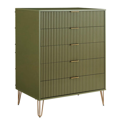 Manhattan Comfort - 3-Piece DUMBO Nightstand, Dresser, and 5-Drawer Tall Dresser in Olive Green - 3-DB09-OG veiw 2