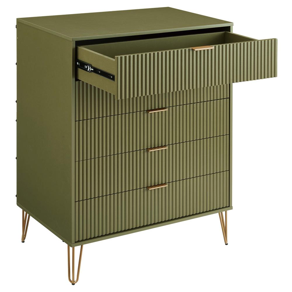 Manhattan Comfort - 3-Piece DUMBO Nightstand, Dresser, and 5-Drawer Tall Dresser in Olive Green - 3-DB09-OG veiw 5