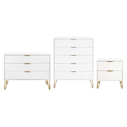 Manhattan Comfort - 3-Piece DUMBO Nightstand, Dresser, and 5-Drawer Tall Dresser in White - 3-DB09-WH veiw 1