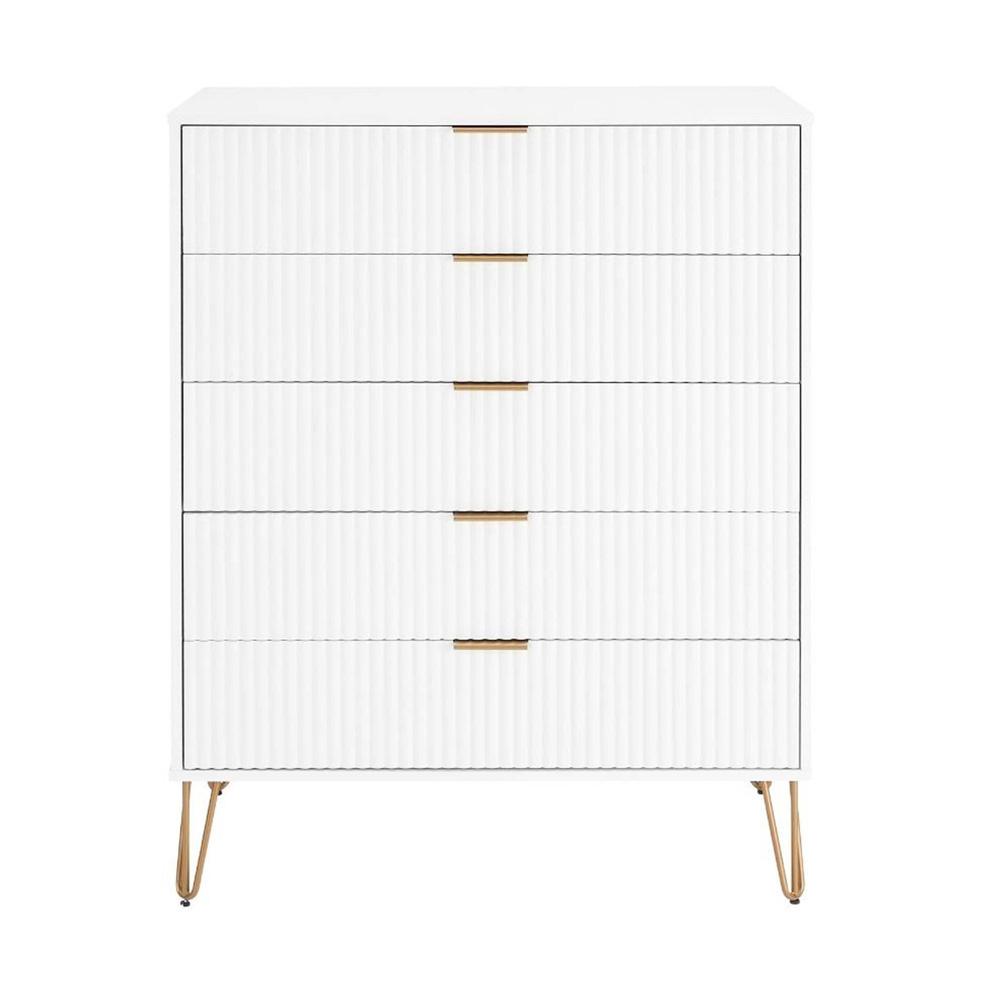 Manhattan Comfort - 3-Piece DUMBO Nightstand, Dresser, and 5-Drawer Tall Dresser in White - 3-DB09-WH veiw 2