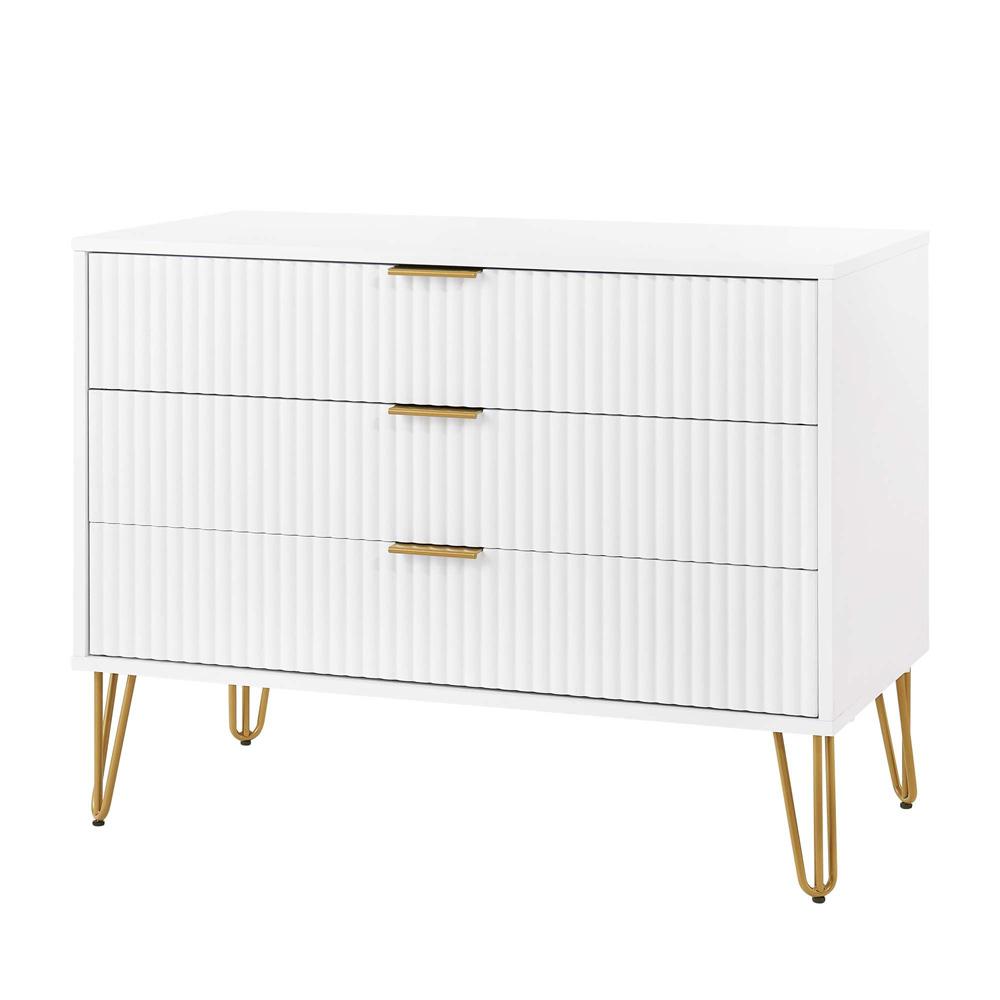 Manhattan Comfort - 3-Piece DUMBO Nightstand, Dresser, and 5-Drawer Tall Dresser in White - 3-DB09-WH veiw 4