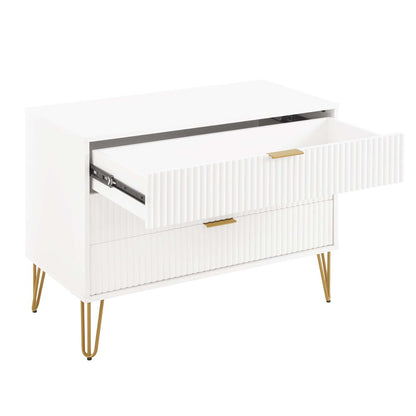 Manhattan Comfort - 3-Piece DUMBO Nightstand, Dresser, and 5-Drawer Tall Dresser in White - 3-DB09-WH veiw 6