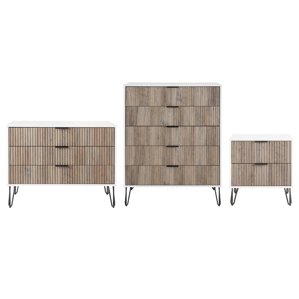Manhattan Comfort - 3-Piece DUMBO Nightstand, Dresser, and 5-Drawer Tall Dresser in White and GreyWhite and Rustic Grey - 3-DB09-WG veiw 1