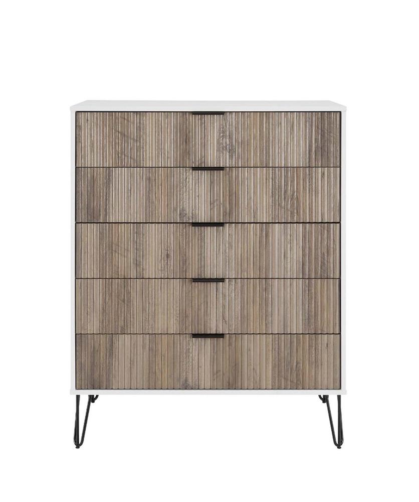 Manhattan Comfort - 3-Piece DUMBO Nightstand, Dresser, and 5-Drawer Tall Dresser in White and GreyWhite and Rustic Grey - 3-DB09-WG veiw 4