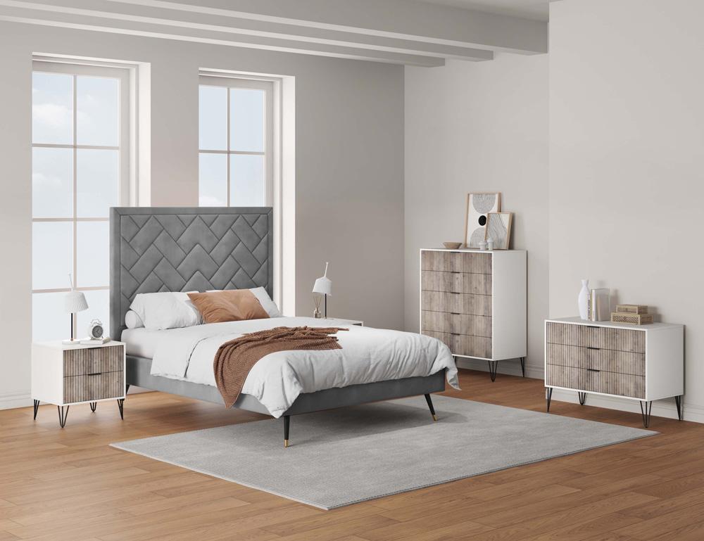 Manhattan Comfort - 3-Piece DUMBO Nightstand, Dresser, and 5-Drawer Tall Dresser in White and GreyWhite and Rustic Grey - 3-DB09-WG veiw 10
