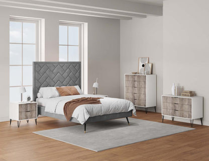 Manhattan Comfort - 3-Piece DUMBO Nightstand, Dresser, and 5-Drawer Tall Dresser in White and GreyWhite and Rustic Grey - 3-DB09-WG veiw 10