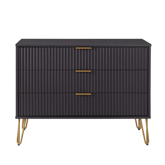 Manhattan Comfort - DUMBO Dresser with 3 Full Extension Drawers in Black - DR001-BK veiw 1