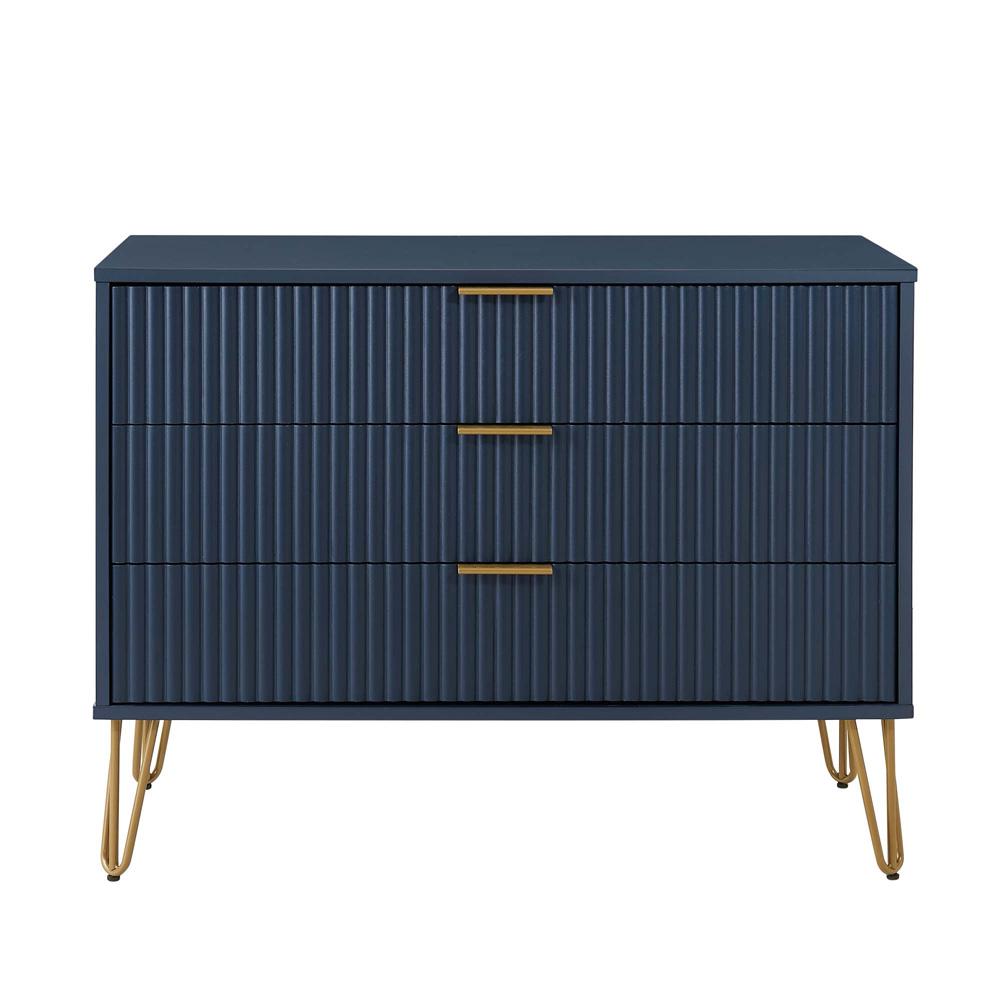 Manhattan Comfort - DUMBO Dresser with 3 Full Extension Drawers in Midnight Blue - DR001-MB veiw 1