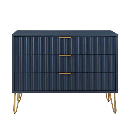 Manhattan Comfort - DUMBO Dresser with 3 Full Extension Drawers in Midnight Blue - DR001-MB veiw 1