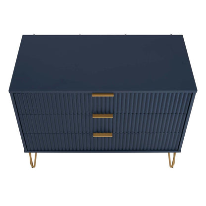 Manhattan Comfort - DUMBO Dresser with 3 Full Extension Drawers in Midnight Blue - DR001-MB veiw 3