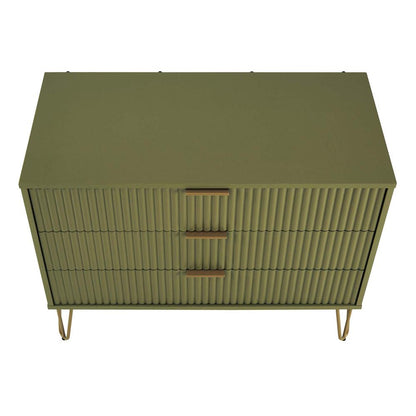 Manhattan Comfort - DUMBO Dresser with 3 Full Extension Drawers in Olive Green - DR001-OG veiw 3