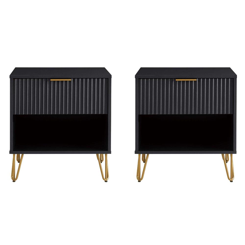 Manhattan Comfort - DUMBO Nightstand with 2 Full Extension Drawers in Black - Set of 2 - 2-NS001-BK veiw 1