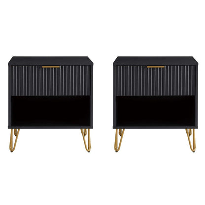 Manhattan Comfort - DUMBO Nightstand with 2 Full Extension Drawers in Black - Set of 2 - 2-NS001-BK veiw 1