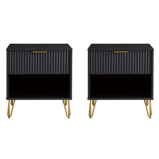 Manhattan Comfort - DUMBO Nightstand with 2 Full Extension Drawers in Black - Set of 2 - 2-NS001-BK veiw 1