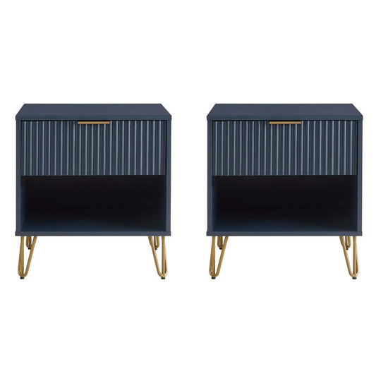 Manhattan Comfort - DUMBO Nightstand with 2 Full Extension Drawers in Midnight Blue - Set of 2 - 2-NS001-MB veiw 1