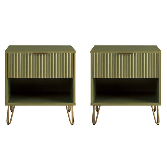 Manhattan Comfort - DUMBO Nightstand with 2 Full Extension Drawers in Olive Green - Set of 2 - 2-NS001-OG veiw 1