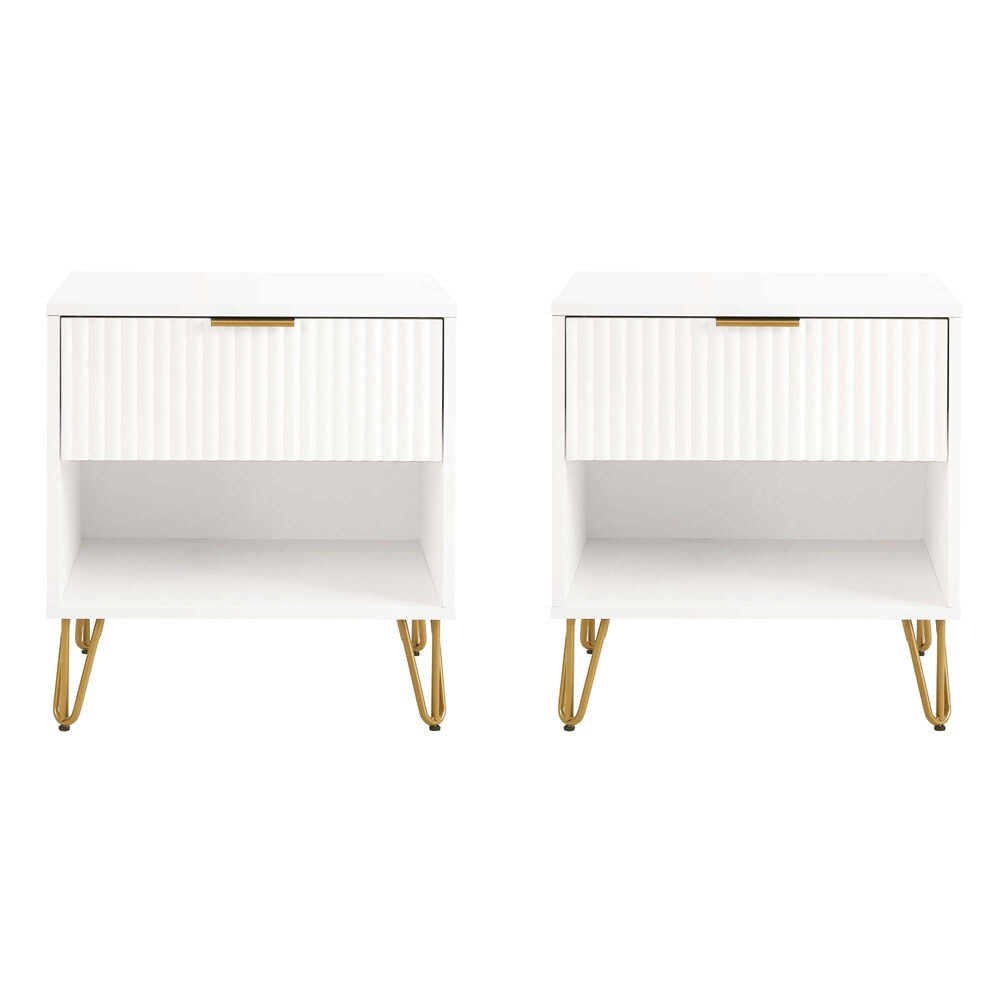Manhattan Comfort - DUMBO Nightstand with 2 Full Extension Drawers in White - Set of 2 - 2-NS001-WH veiw 1