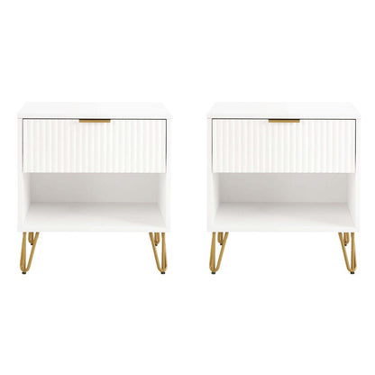 Manhattan Comfort - DUMBO Nightstand with 2 Full Extension Drawers in White - Set of 2 - 2-NS001-WH veiw 1