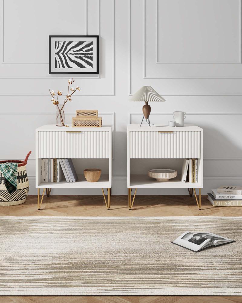 Manhattan Comfort - DUMBO Nightstand with 2 Full Extension Drawers in White - Set of 2 - 2-NS001-WH veiw 10