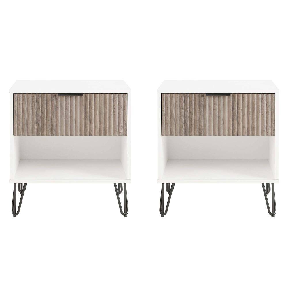 Manhattan Comfort - DUMBO Nightstand with 2 Full Extension Drawers in White and Rustic Grey - Set of 2 - 2-NS001-WG veiw 1
