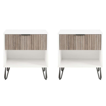 Manhattan Comfort - DUMBO Nightstand with 2 Full Extension Drawers in White and Rustic Grey - Set of 2 - 2-NS001-WG veiw 1