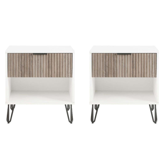 Manhattan Comfort - DUMBO Nightstand with 2 Full Extension Drawers in White and Rustic Grey - Set of 2 - 2-NS001-WG veiw 1