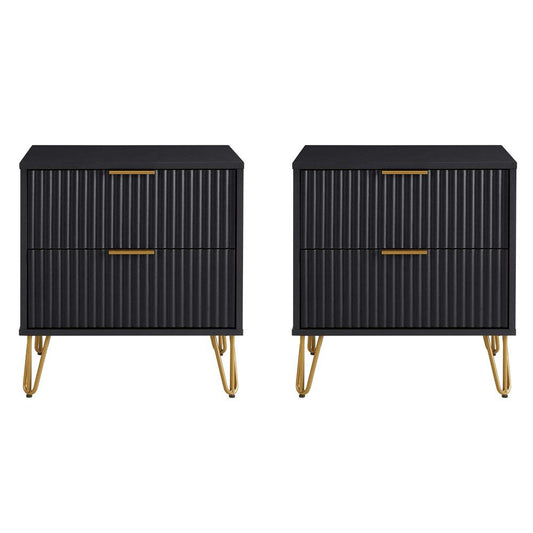 Manhattan Comfort - DUMBO Nightstand with 4 Full Extension Drawers in Black - Set of 2 - 2-NS002-BK veiw 1