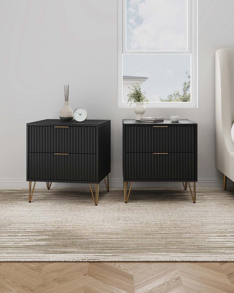 Manhattan Comfort - DUMBO Nightstand with 4 Full Extension Drawers in Black - Set of 2 - 2-NS002-BK veiw 10