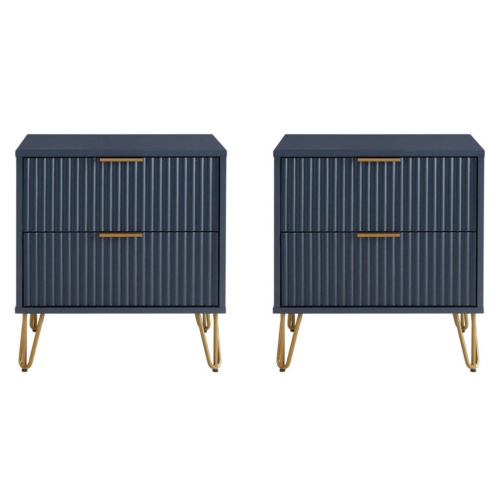 Manhattan Comfort - DUMBO Nightstand with 4 Full Extension Drawers in Midnight Blue - Set of 2 - 2-NS002-MB veiw 1