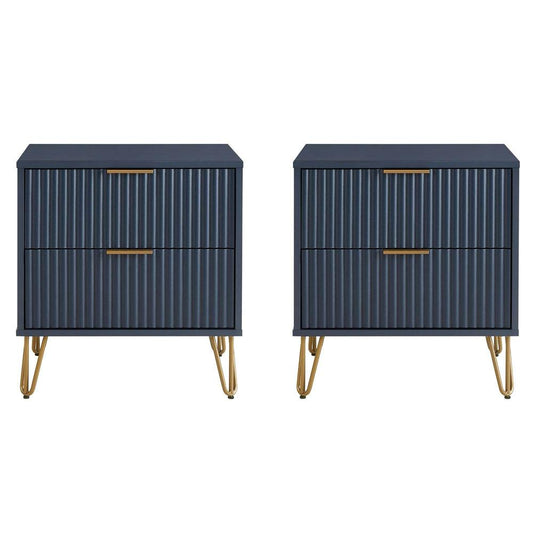 Manhattan Comfort - DUMBO Nightstand with 4 Full Extension Drawers in Midnight Blue - Set of 2 - 2-NS002-MB veiw 1