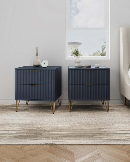 Manhattan Comfort - DUMBO Nightstand with 4 Full Extension Drawers in Midnight Blue - Set of 2 - 2-NS002-MB veiw 10