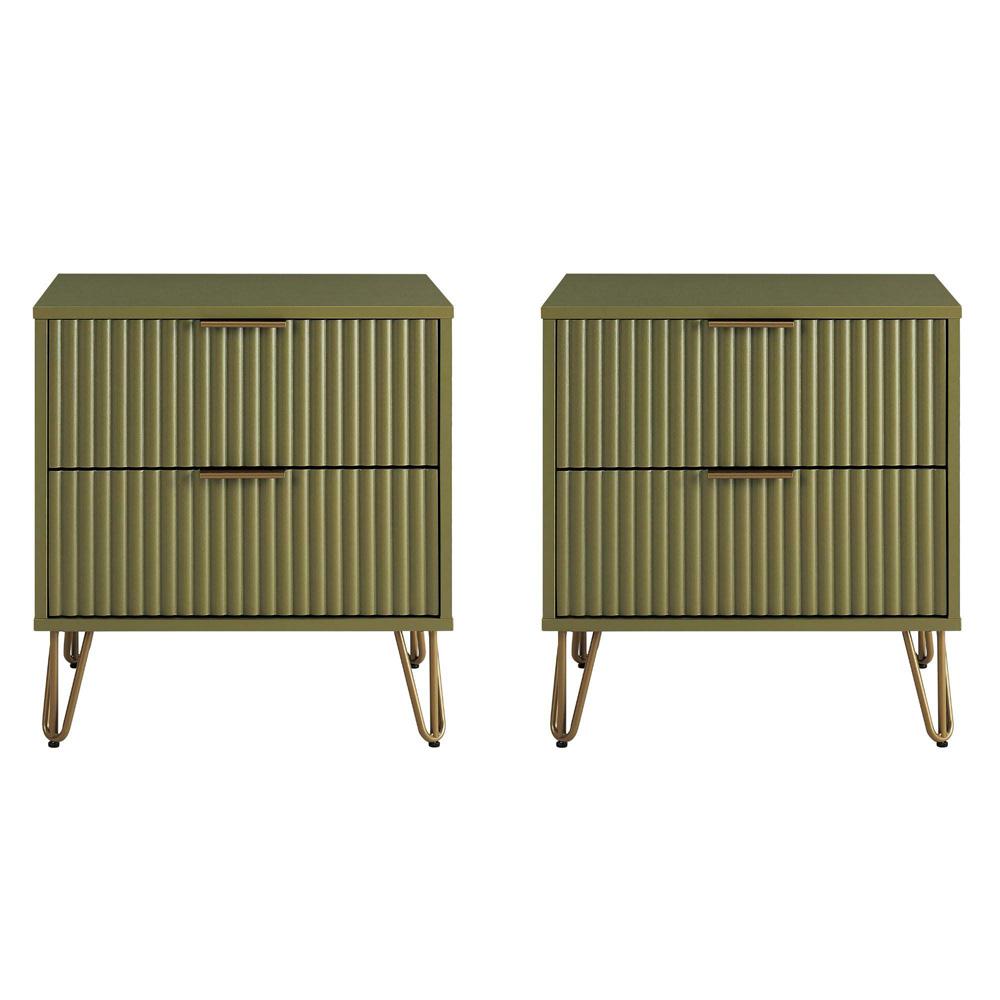 Manhattan Comfort - DUMBO Nightstand with 4 Full Extension Drawers in Olive Green - Set of 2 - 2-NS002-OG veiw 1