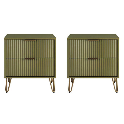 Manhattan Comfort - DUMBO Nightstand with 4 Full Extension Drawers in Olive Green - Set of 2 - 2-NS002-OG veiw 1