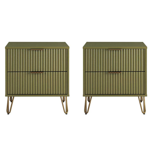 Manhattan Comfort - DUMBO Nightstand with 4 Full Extension Drawers in Olive Green - Set of 2 - 2-NS002-OG veiw 1