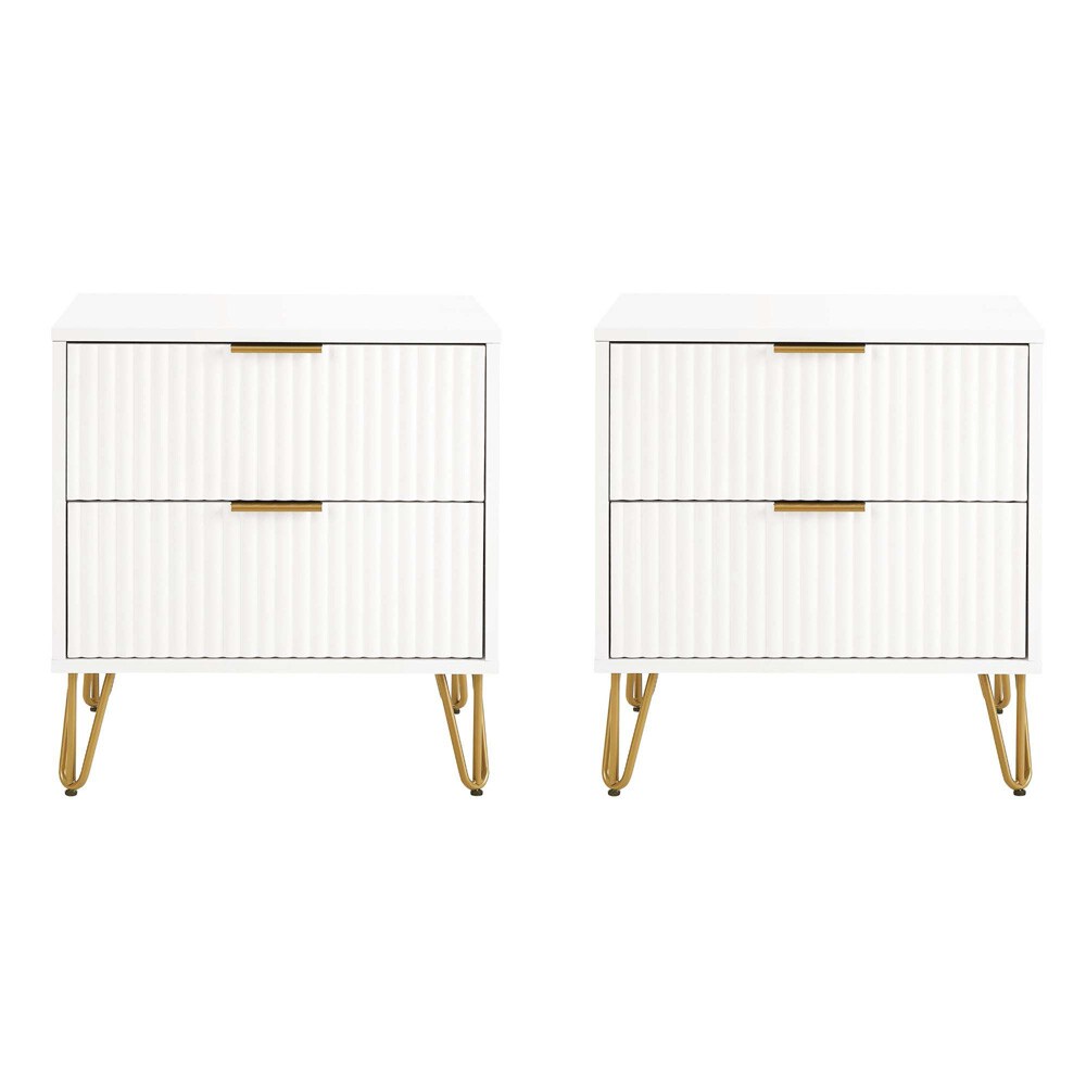 Manhattan Comfort - DUMBO Nightstand with 4 Full Extension Drawers in White - Set of 2 - 2-NS002-WH veiw 1