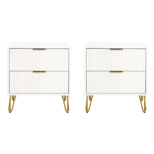 Manhattan Comfort - DUMBO Nightstand with 4 Full Extension Drawers in White - Set of 2 - 2-NS002-WH veiw 1