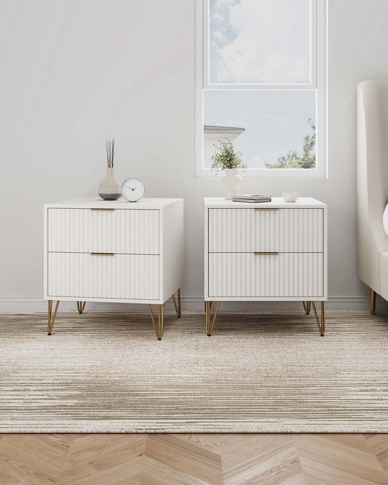 Manhattan Comfort - DUMBO Nightstand with 4 Full Extension Drawers in White - Set of 2 - 2-NS002-WH veiw 10
