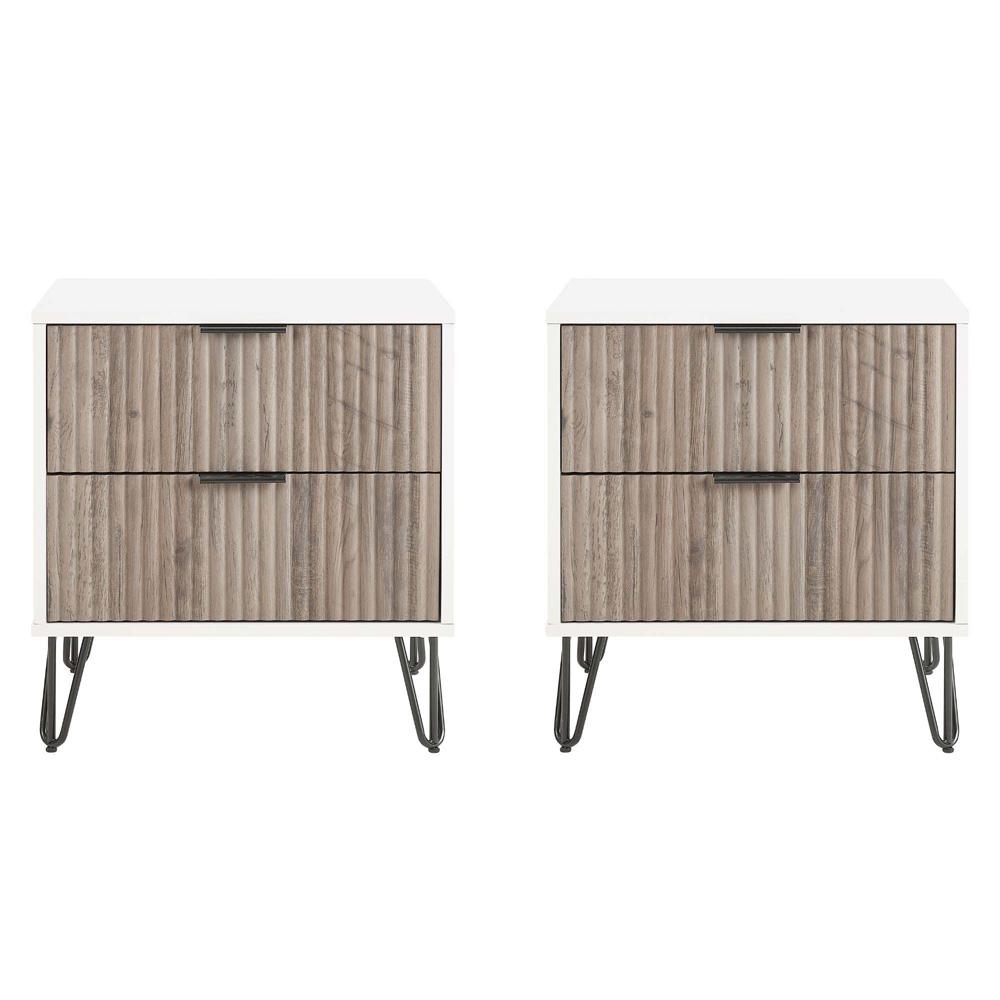 Manhattan Comfort - DUMBO Nightstand with 4 Full Extension Drawers in White and Rustic Grey - Set of 2 - 2-NS002-WG veiw 1