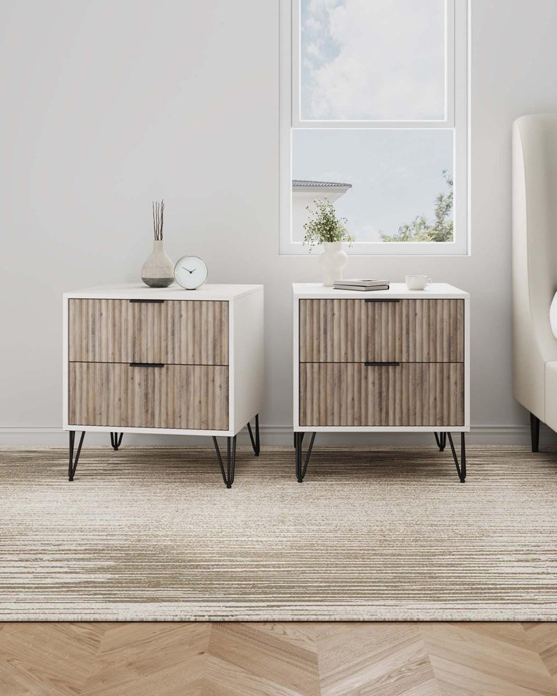 Manhattan Comfort - DUMBO Nightstand with 4 Full Extension Drawers in White and Rustic Grey - Set of 2 - 2-NS002-WG veiw 10