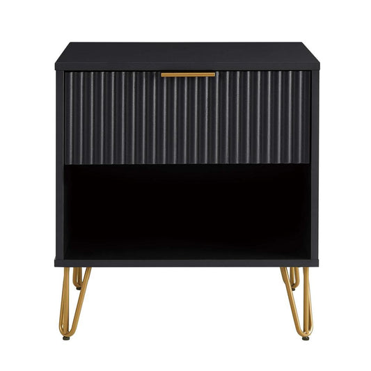 Manhattan Comfort - DUMBO Nightstand with 1 Full Extension Drawers in Black - NS001-BK veiw 1