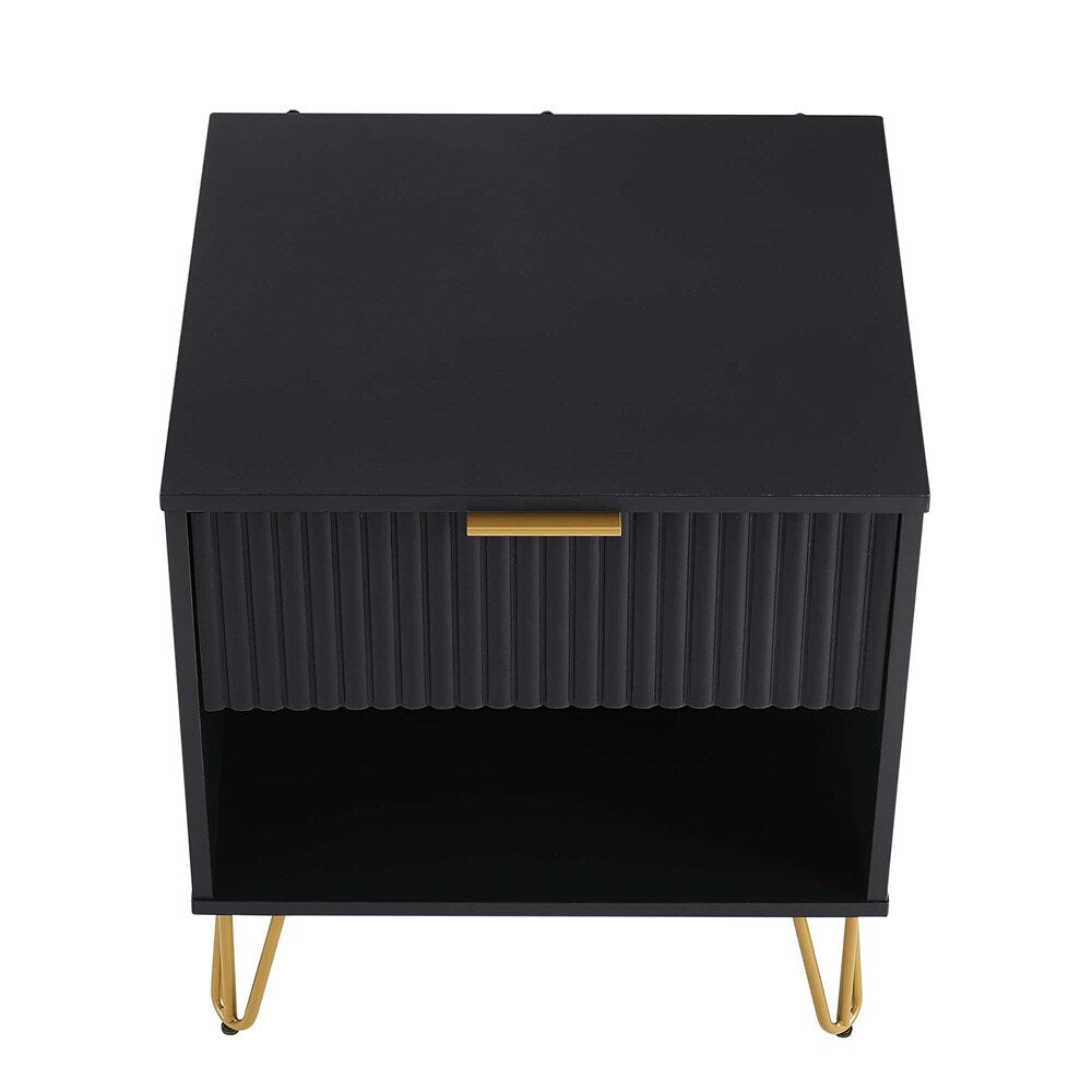Manhattan Comfort - DUMBO Nightstand with 1 Full Extension Drawers in Black - NS001-BK veiw 3