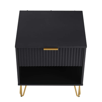 Manhattan Comfort - DUMBO Nightstand with 1 Full Extension Drawers in Black - NS001-BK veiw 3