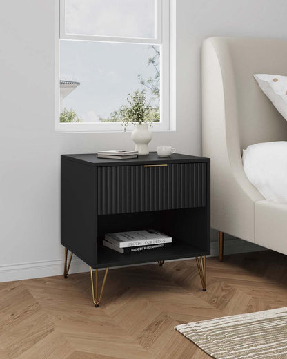 Manhattan Comfort - DUMBO Nightstand with 1 Full Extension Drawers in Black - NS001-BK veiw 10