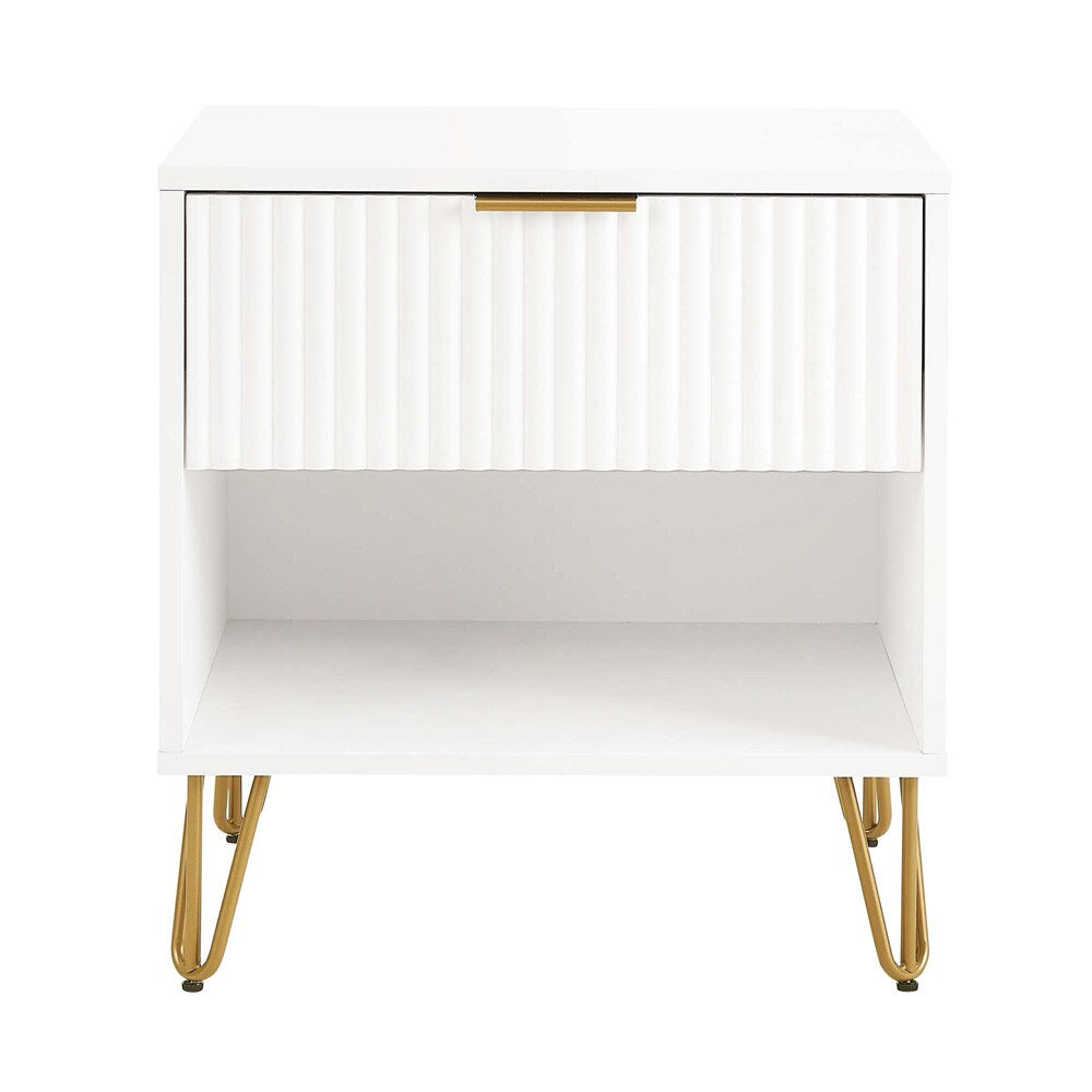 Manhattan Comfort - DUMBO Nightstand with 1 Full Extension Drawers in White - NS001-WH veiw 1